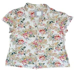 ett:twa by Anthropologie button down white floral shirt, XL